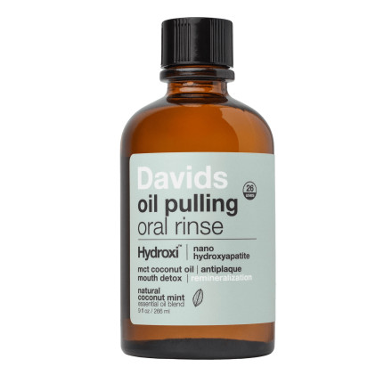 Ополіскувач для ротової порожнини Davids Hydroxi™ для Oil Pulling на основі 100% MCT кокосової олії,з наногідроксиапатитом / 266мл.